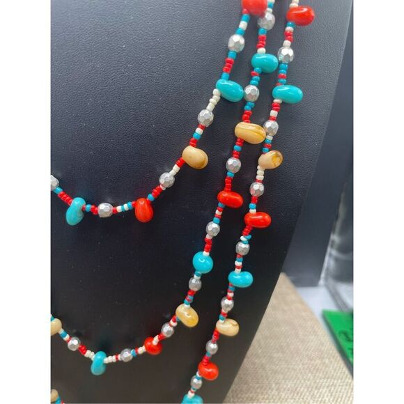 Multicolored 3 Strand Beaded Necklace Lobster Claw Clasp Southwestern Boho Chic - Picture 3 of 8